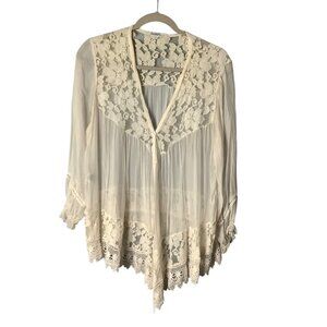 Micky Lace Sheer Cardigan Silk Blend Women Small Boho Whimsy Lightweight Italy